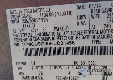 2014 Ford Escape Se из США, поврежденный, VIN 1FMCU9G90EUD31456